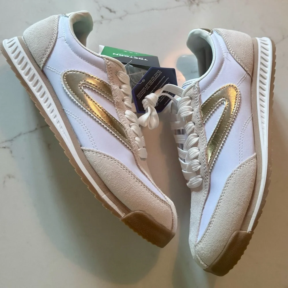 Tretorn Women's Kristine Elite Gold and White Sneakers - Picture 3 of 10